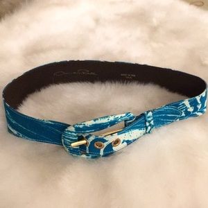 XS Oscar de la Renta Blue Printed Leather Belt